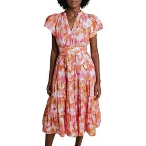 LaRoque Lightweight Pink Floral Tiered Cotton Somerset Daphne Midi Dress